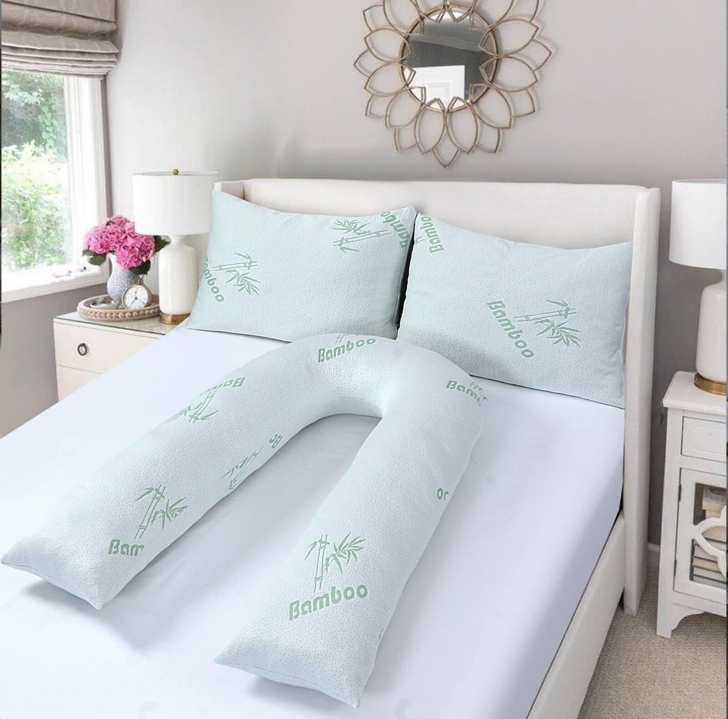 Bamboo 12ft U-Shaped Pillow With Removable Zipped Cover - Bedding Home