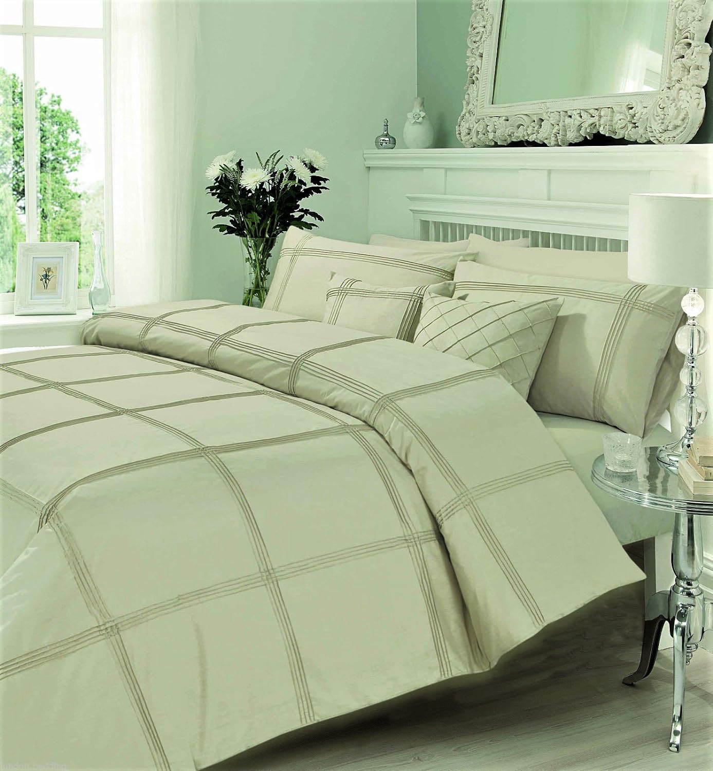 Hamlet Duvet Embroidered Cover Bedding Set with Pillows Mocha