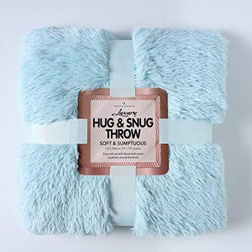 Luxury HUG_SNUG Fluffy Fur Throw Blanket Egg blue