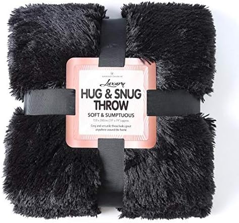 Luxury HUG_SNUG Fluffy Fur Throw Blanket black